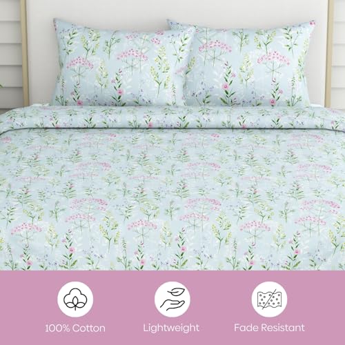 haus & kinder Bedsheet,100% Cotton Double Bed Sheet, 186 TC Pure Cotton Bedsheet for Queen Size Bed, with 2 Pillow Covers, (100 x 90 Inches) - Elegant Blooms - Image 5