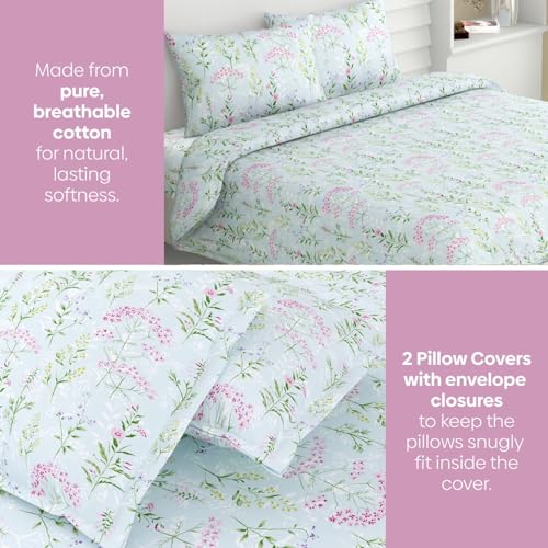 haus & kinder Bedsheet,100% Cotton Double Bed Sheet, 186 TC Pure Cotton Bedsheet for Queen Size Bed, with 2 Pillow Covers, (100 x 90 Inches) - Elegant Blooms - Image 2