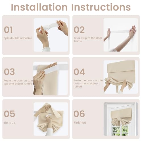 Vatge French Door Curtain - 1 Panel, W26 x L20, Light Beige, Window Treatment for Front Door Sidelight Curtains and Small Windows Covering for Classroom/Home - Image 3