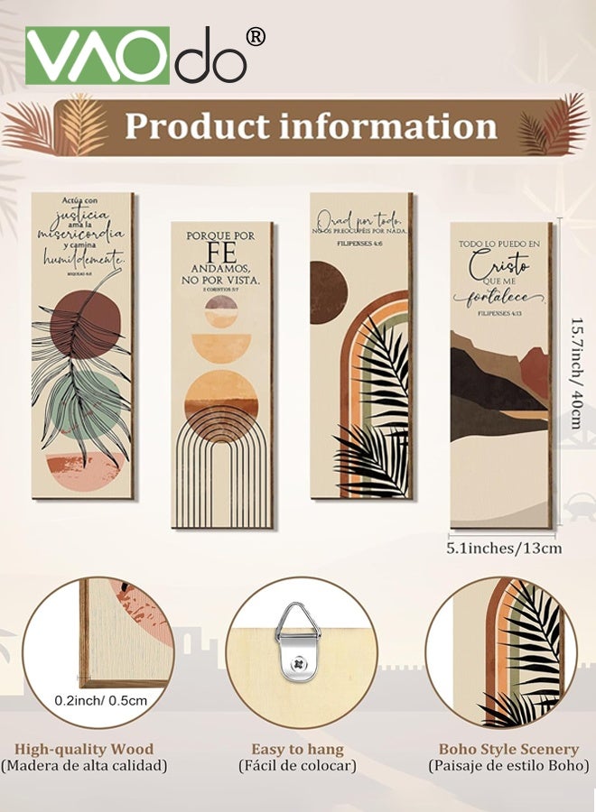 فاو دو 4 قطع من لوحات فنية جدارية مؤطرة من قماش بوهو، لوحة فنية جدارية بسيطة، لوحة زخرفية نباتية ريفية، مطبوعات فنية للديكور المنزلي، للمنزل الريفي والمكتب والمدرسة والفندق 30*10*0.5 سم - Image 2