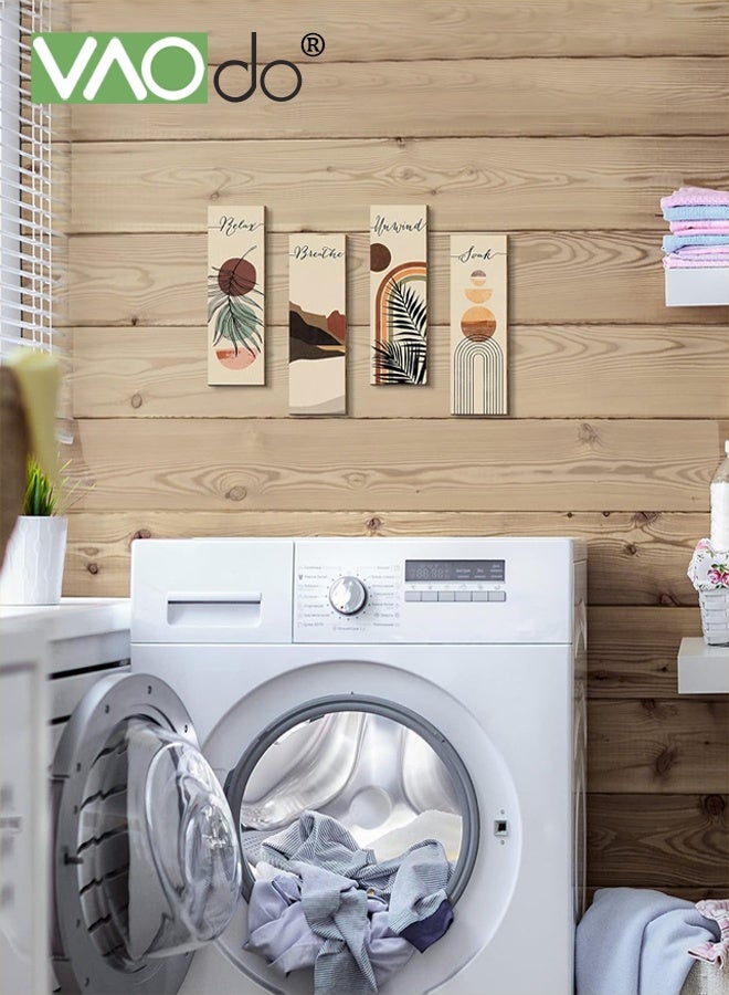 فاو دو 4 قطع من لوحات فنية جدارية مؤطرة من قماش بوهو، لوحة فنية جدارية بسيطة، لوحة زخرفية نباتية ريفية، مطبوعات فنية للديكور المنزلي، للمنزل الريفي والمكتب والمدرسة والفندق 30*10*0.5 سم - Image 3