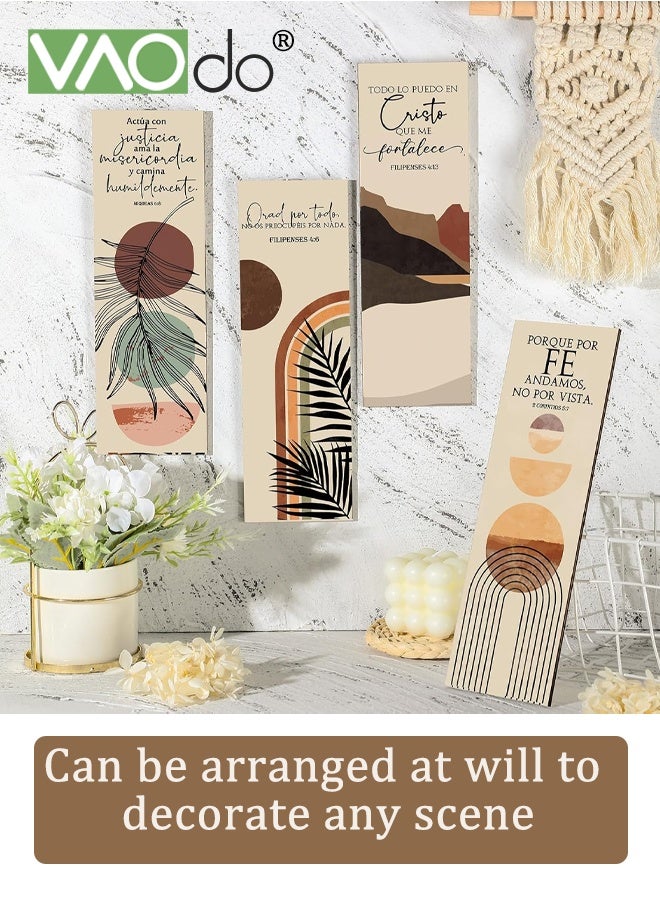 فاو دو 4 قطع من لوحات فنية جدارية مؤطرة من قماش بوهو، لوحة فنية جدارية بسيطة، لوحة زخرفية نباتية ريفية، مطبوعات فنية للديكور المنزلي، للمنزل الريفي والمكتب والمدرسة والفندق 30*10*0.5 سم - Image 5