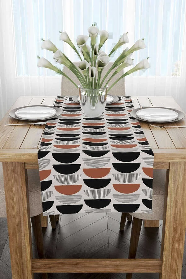 Cango Home Brown Black Bohemian Scandinavian Patterned Digital Printed Runner CGH1230-RN