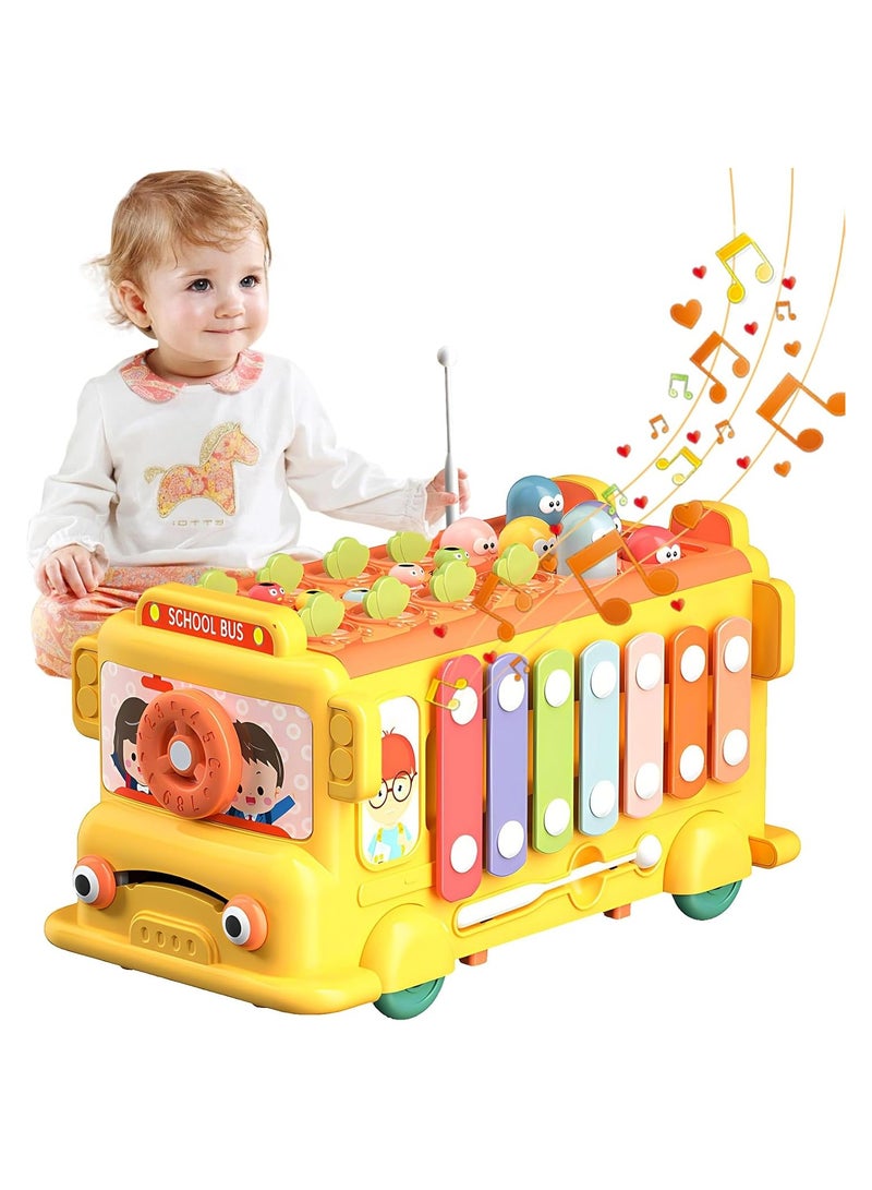 NNEWVANTE Baby School Bus Toy for Toddlers 18M+,Baby Xylophone Music Bus Toys,Musical Learning Animal School Bus,Kids Educational Montessori Toy,Birthday Gifts for Boys Girls,Yellow - Image 1