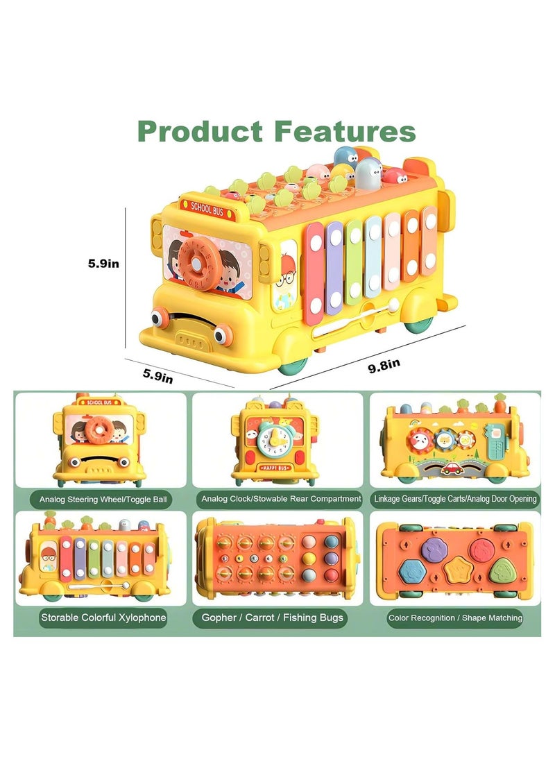 NNEWVANTE Baby School Bus Toy for Toddlers 18M+,Baby Xylophone Music Bus Toys,Musical Learning Animal School Bus,Kids Educational Montessori Toy,Birthday Gifts for Boys Girls,Yellow - Image 2