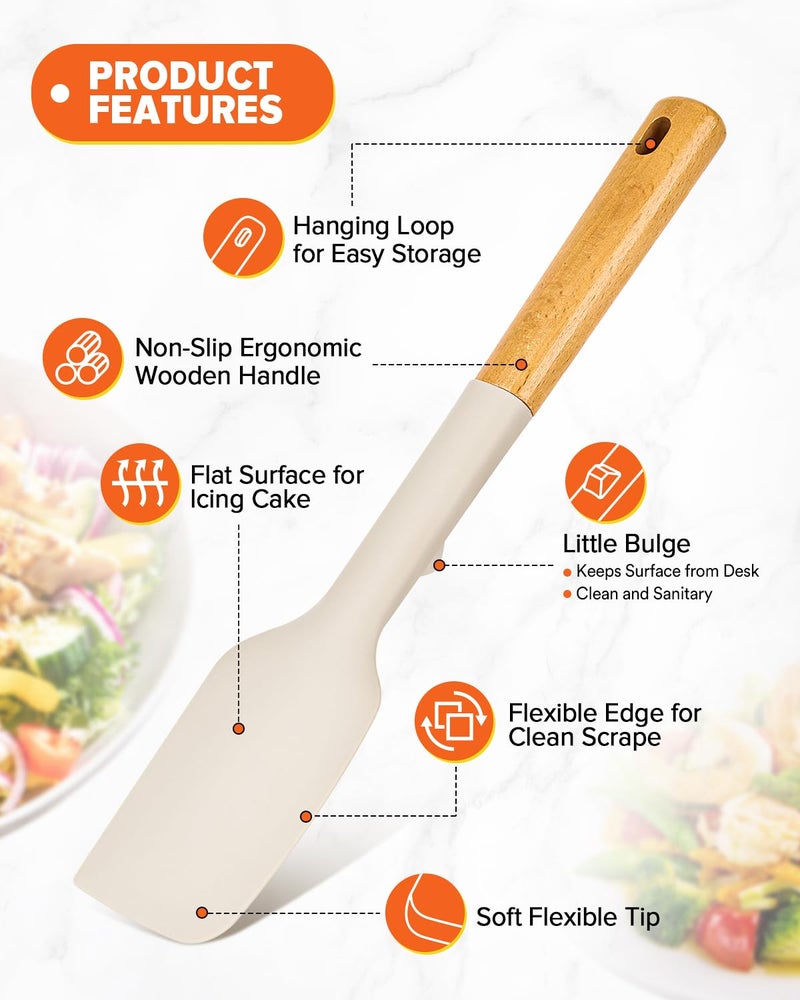 Badiano Silicone Spatula Spoon Set, Great for Mixing, Folding, Scraping, and Spreading, Sturdy BPA-Free Matte Silicone, Wooden Handle Rubber Spoonula for Nonstick Cookwares,4 Pack (KHAKI) - Image 3