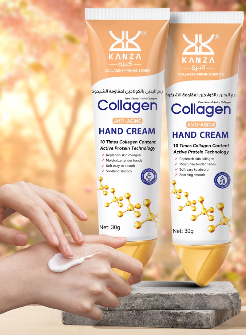 Kanza كريم يد مضاد للشيخوخة بالكولاجين 2 قطعة مرطب عميق كريم يد مضاد للتجمد ومنع التشققات ناعم ومشرق كريم يد بالكولاجين مرطب مرطب لإصلاح الأيدي الجافة والخشنة 2x30 جرام - Image 1