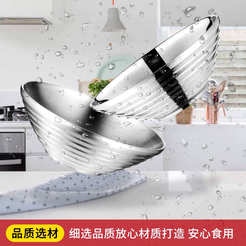 304 Stainless Steel Ramen Bowl Japanese Cold Noodle Bowl Threaded Bowl Trumpet Bowl Large Instant Noodle Bowl Spicy Bamboo Hat Bowl - Image 3