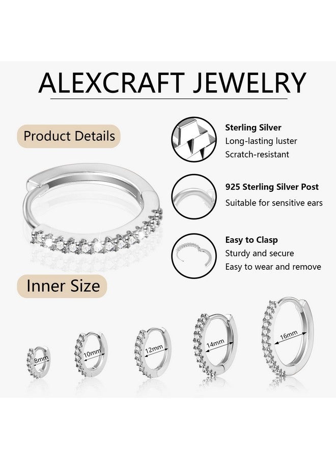ALEXCRAFT Small 925 Sterling Silver Hoop Earrings for Women- Huggie Cartilage Earring Set Cute Mini Thin Tragus Hoops Multiple Piercings Aretes Earrings Women Trendy 5 Pairs(8/10/12/14/16) mm - Image 5