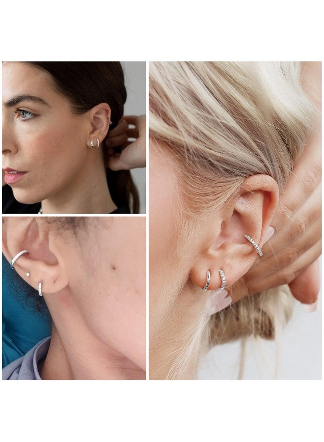 ALEXCRAFT Small 925 Sterling Silver Hoop Earrings for Women- Huggie Cartilage Earring Set Cute Mini Thin Tragus Hoops Multiple Piercings Aretes Earrings Women Trendy 5 Pairs(8/10/12/14/16) mm - Image 2
