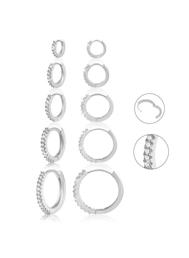 ALEXCRAFT Small 925 Sterling Silver Hoop Earrings for Women- Huggie Cartilage Earring Set Cute Mini Thin Tragus Hoops Multiple Piercings Aretes Earrings Women Trendy 5 Pairs(8/10/12/14/16) mm - Image 1