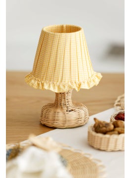 Maison Avf Yellow Gingham Pattern Fabric Rattan Feet Wireless Night Table Lamp 