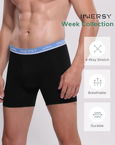INNERSY Men's Cotton Underwear 7-Pack Colorful Boxer Briefs with Fly for a Week(Weekly Black,Medium) - Image 2