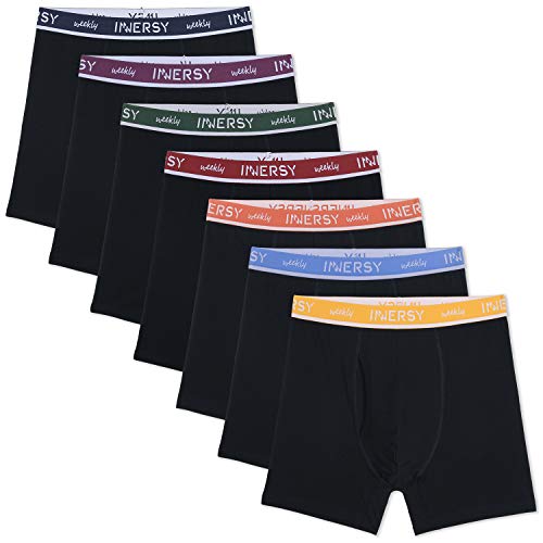INNERSY Men's Cotton Underwear 7-Pack Colorful Boxer Briefs with Fly for a Week(Weekly Black,Medium) - Image 1