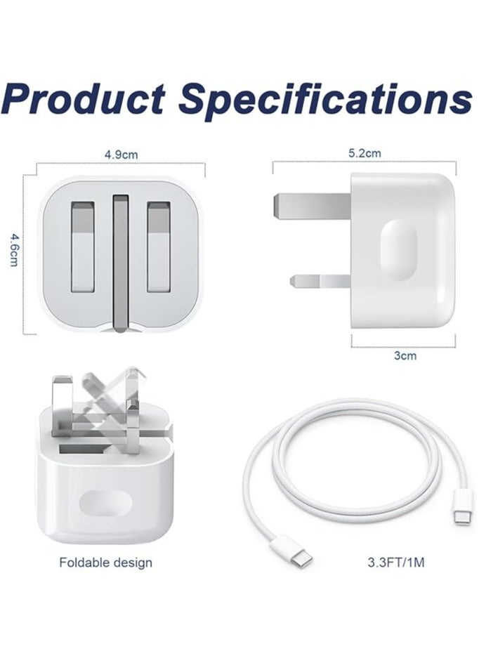 For iPhone 15 Pro Max USB Type C Charger, 35W USB-C Fast Charger Plug with Type C Cable (1M)，UK Wall Foldable Power Adapter Compatible with iPhone 15/15 Pro/15 Pro Max/15 Plus and USB-C Series
