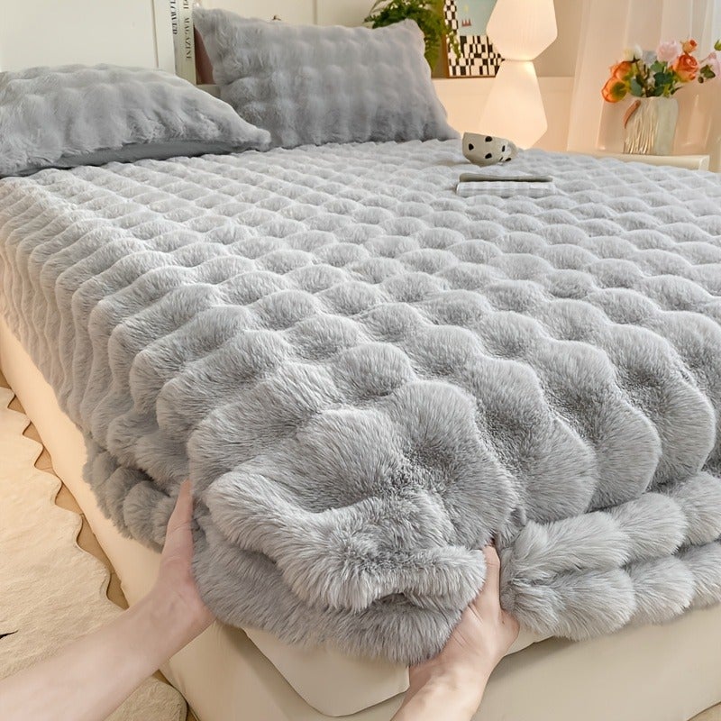 Solid Color Faux Rabbit Fur Plush Fitted Sheet, 30cm Deep Pocket Design, Full-Wrap Anti-Slip Mattress Protector, Thickened and Warm for Autumn/Winter, Suitable for Bedrooms, Hotels, Dormitories, Holiday Gift - Image 4