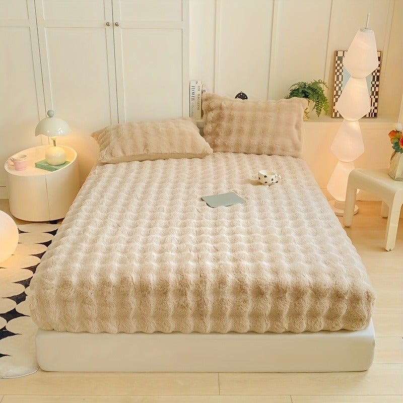 Solid Color Faux Rabbit Fur Plush Fitted Sheet, 30cm Deep Pocket Design, Full-Wrap Anti-Slip Mattress Protector, Thickened and Warm for Autumn/Winter, Suitable for Bedrooms, Hotels, Dormitories, Holiday Gift - Image 5