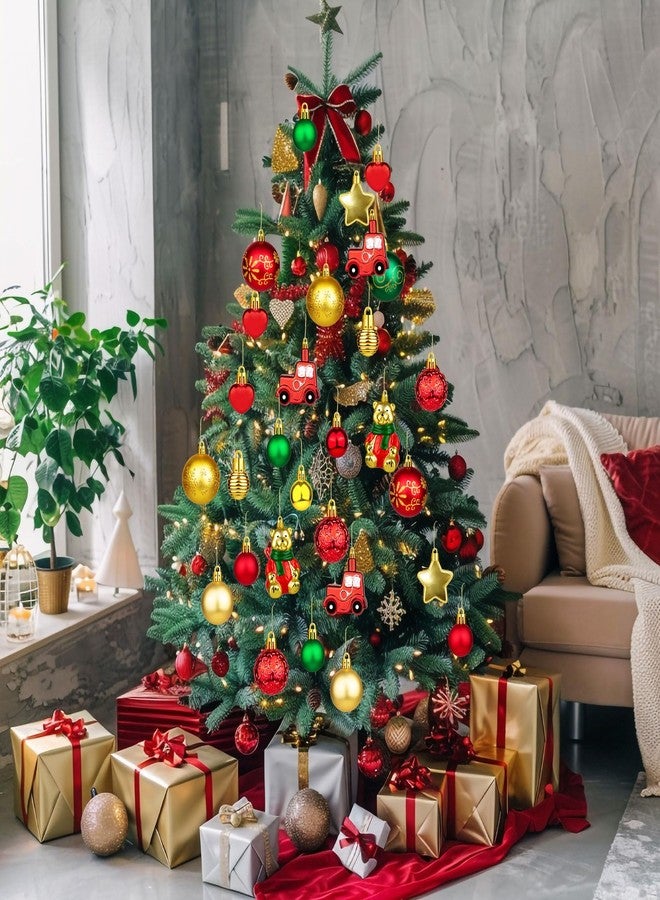 FFNIU 72Pcs Christmas Tree Ornaments Balls, Shatterproof Christmas Balls with Bears, Lights, Stars for Tree Home Office Decor Present for Party Wedding - Image 5