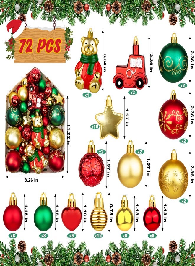 FFNIU 72Pcs Christmas Tree Ornaments Balls, Shatterproof Christmas Balls with Bears, Lights, Stars for Tree Home Office Decor Present for Party Wedding - Image 4