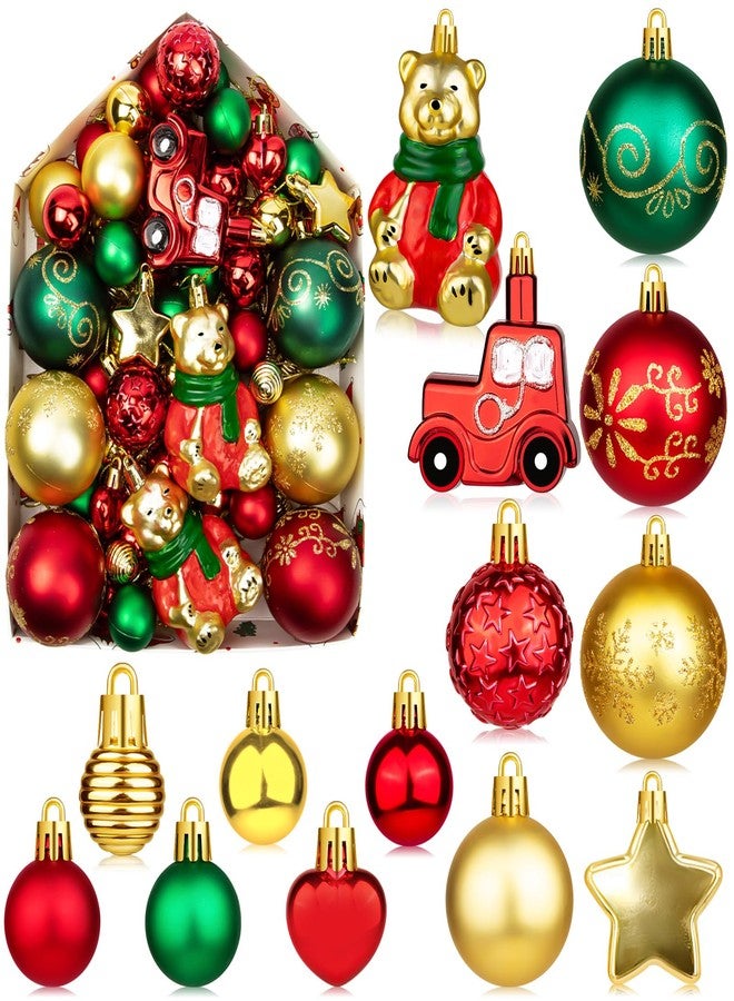 FFNIU 72Pcs Christmas Tree Ornaments Balls, Shatterproof Christmas Balls with Bears, Lights, Stars for Tree Home Office Decor Present for Party Wedding - Image 1