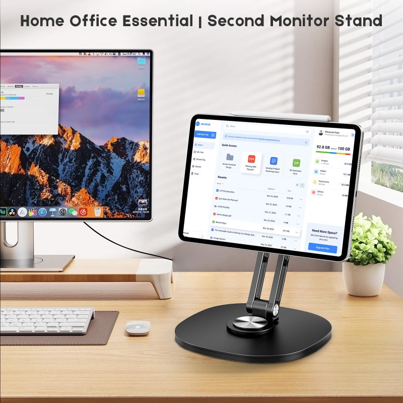 OHLPRO Universal Magnetic iPad Stand for Desk, Foldable Tablet Holder with 360Â° Rotation, Aluminum Desktop Mount for iPad/Tablet/Monitor up to 18.5", Office Desk Accessories Men/Women Gifts - Image 2