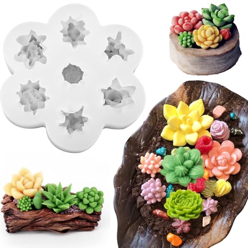 ZQYSING 7 Cavity Succulent Candle Mold for Candle Making, 3D Succulents Silicone Molds for Scented Candle Soaps Making, Wax, Resin Casting, Dessert Mousse Cake Decoration - Image 1