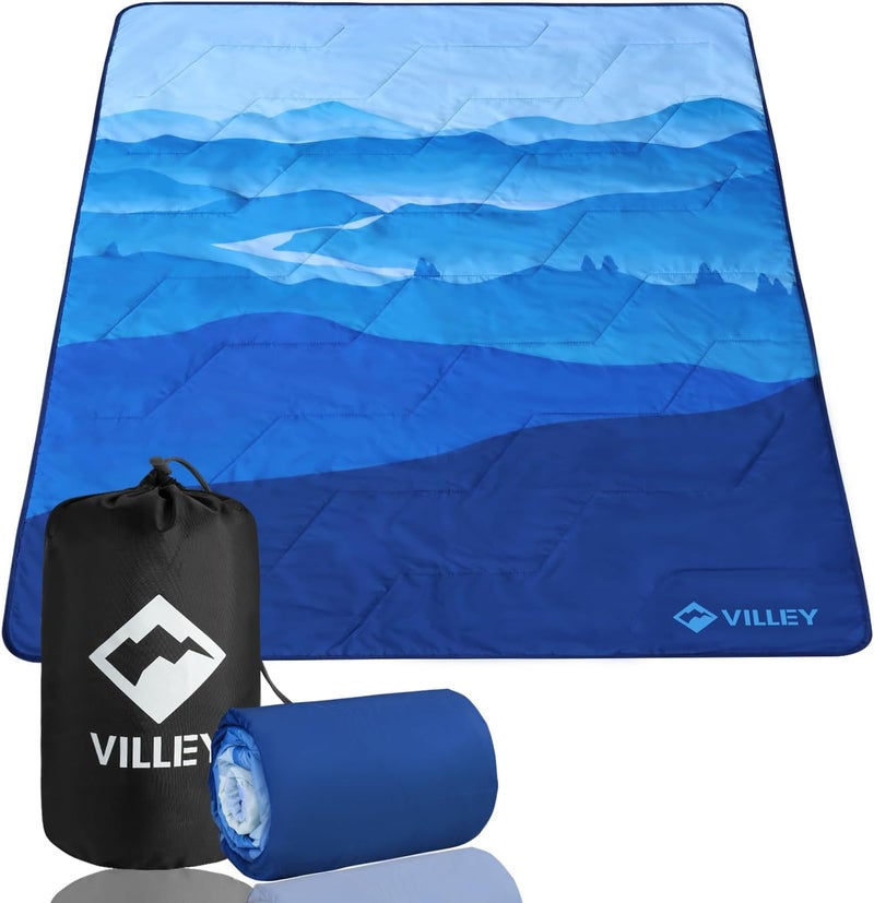 VILLEY Picnic Blanket, 3-Layer Camping Blanket 132cmx191cm, Machine Washable, Water Repellent and Sandproof, Packable and Portable for Camping, Travel, Park, Beach and Indoor Use (Blue) - Image 1
