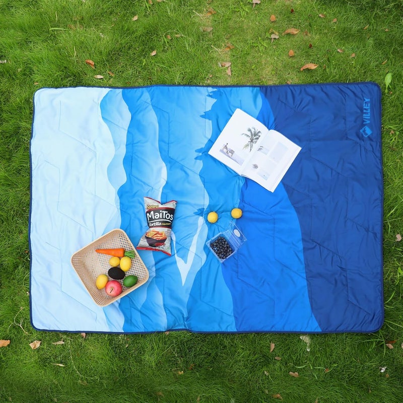 VILLEY Picnic Blanket, 3-Layer Camping Blanket 132cmx191cm, Machine Washable, Water Repellent and Sandproof, Packable and Portable for Camping, Travel, Park, Beach and Indoor Use (Blue) - Image 5