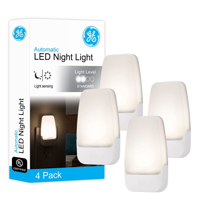 GE LED Night Light Plugin Dusk to Dawn Sensor Warm White Ambient Lighting Ideal for Kids and Adults Bedroom Bathroom Nursery Hallway Kitchen 46882 4 Pack