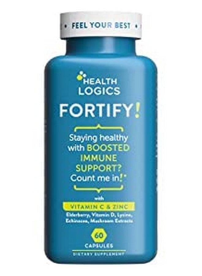 Health Logics Fortify Capsules With Vitamin C Zinc Elderberry Vitamin D Lysine Echinacea And Mushroom Extracts For Powerful Antioxidant Immune Support 60 Veggie Caps  - Image 1