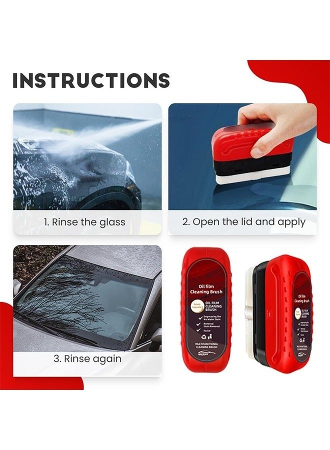 Automotive Oil Film Cleaning Brush, Strong Front Windshield Remover Glass Coating for Windshield, Upgrade Multipack Hydrophobic Glass Coating Cleaning Glass Brush with Remover (1, Red) - Image 3