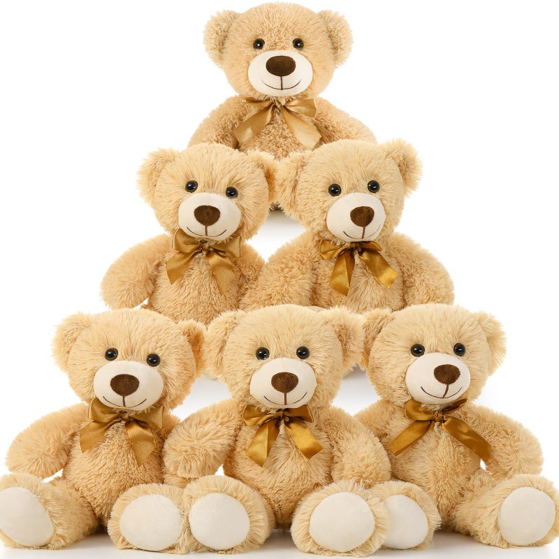 MorisMos 6 Packs Teddy Bears Bulk Stuffed Animals 14in Small Teddy Bear Plush Cute Stuffed Bears for Centerpiece Baby Shower Valentines Wedding Birthday Light Brown - Image 2