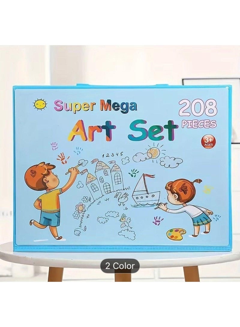طقم رسم للأطفال 208 قطعة مجموعة تلوين متكاملة مع حامل رسم أقلام تلوين ماركر ألوان مائية حقيبة محمولة هدية للأطفال - Image 2