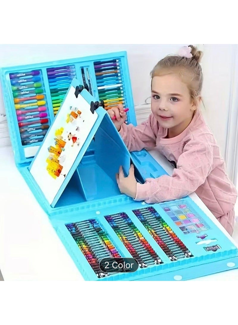 طقم رسم للأطفال 208 قطعة مجموعة تلوين متكاملة مع حامل رسم أقلام تلوين ماركر ألوان مائية حقيبة محمولة هدية للأطفال - Image 4
