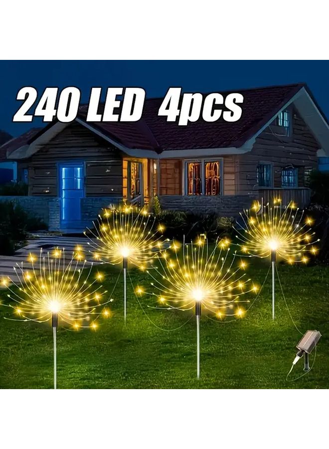 4 Pack Solar Garden Fireworks Lights 240 LED Outdoor Decoration Warm White - Image 1