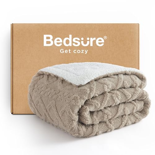 Bedsure Bedsure Sherpa Fleece Throw Blanket for Couch  Fuzzy Soft Cozy Cable Throw for Women Thick Warm Blanket for Winter Beige 50x60 Inches 