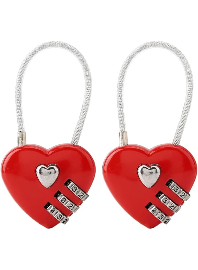 PROMASS PROMASS Red Heart Padlock, Mini Code Lock, Wire Rope 3-Digit Code Combination Padlock for Travel Bags/Suitcase/Lockers/Backpacks/Jewelry Boxes  - Image 1