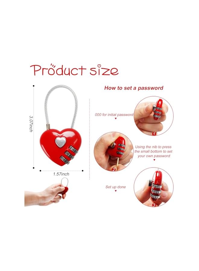PROMASS PROMASS Red Heart Padlock, Mini Code Lock, Wire Rope 3-Digit Code Combination Padlock for Travel Bags/Suitcase/Lockers/Backpacks/Jewelry Boxes  - Image 3