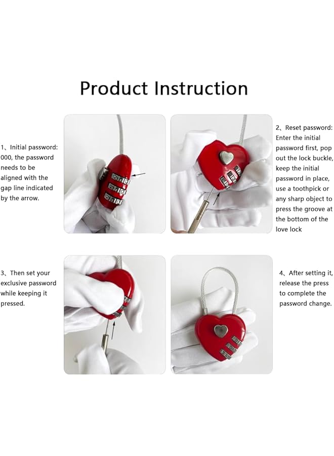 PROMASS PROMASS Red Heart Padlock, Mini Code Lock, Wire Rope 3-Digit Code Combination Padlock for Travel Bags/Suitcase/Lockers/Backpacks/Jewelry Boxes  - Image 2