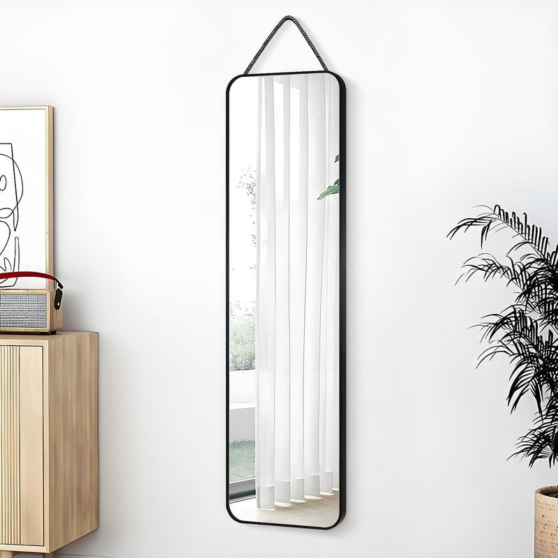 SCWF-GZ 47x14 Mirror Full Body Length Door Hanging/Rope Hang/Wall Mounted Metal Frame Rectangle Mirrors for Bedroom Bathroom Dressing Living Room 47 inch Black - Image 2