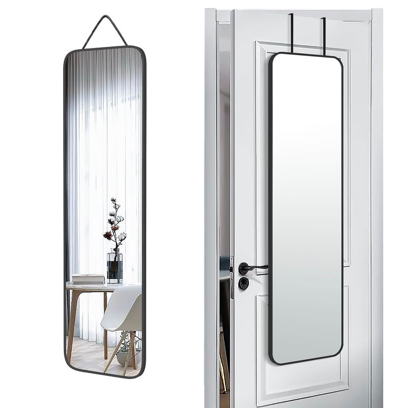 SCWF-GZ 47x14 Mirror Full Body Length Door Hanging/Rope Hang/Wall Mounted Metal Frame Rectangle Mirrors for Bedroom Bathroom Dressing Living Room 47 inch Black - Image 1