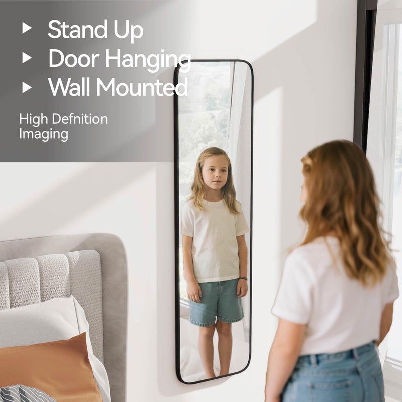 SCWF-GZ 47x14 Mirror Full Body Length Door Hanging/Rope Hang/Wall Mounted Metal Frame Rectangle Mirrors for Bedroom Bathroom Dressing Living Room 47 inch Black - Image 5