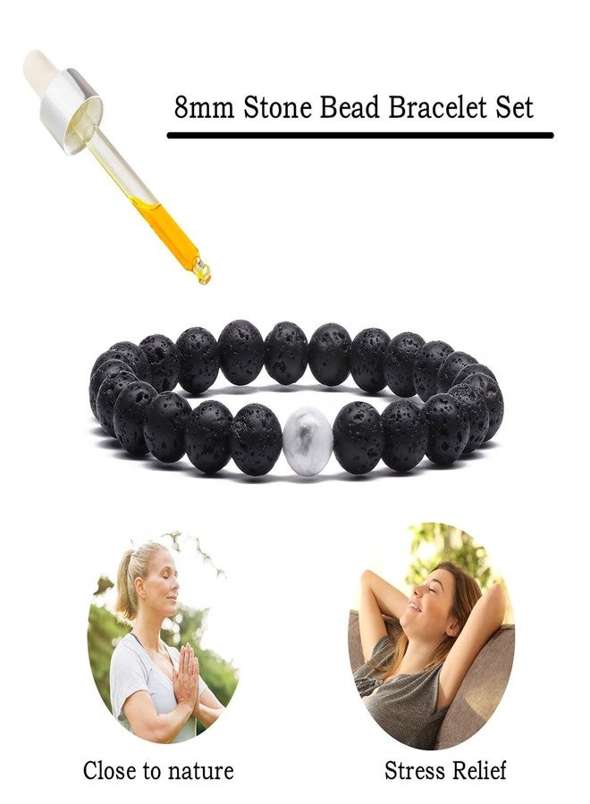 MengPa Mens Beaded Bracelets Couples Matching Bracelet Set Lava Rock Beads for Women Stone Jewelry (Howlite-White) US4163E - Image 3