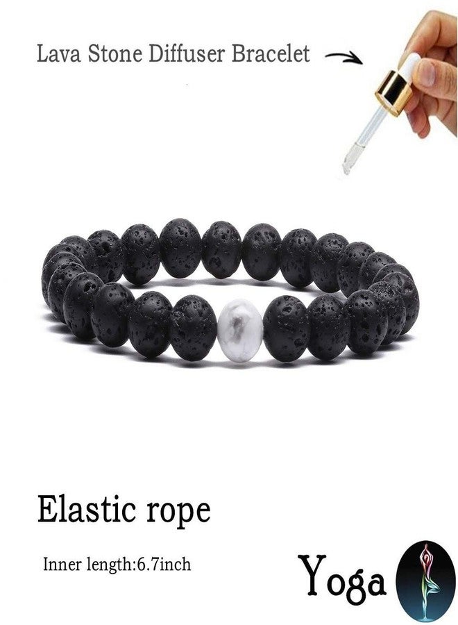 MengPa Mens Beaded Bracelets Couples Matching Bracelet Set Lava Rock Beads for Women Stone Jewelry (Howlite-White) US4163E - Image 5