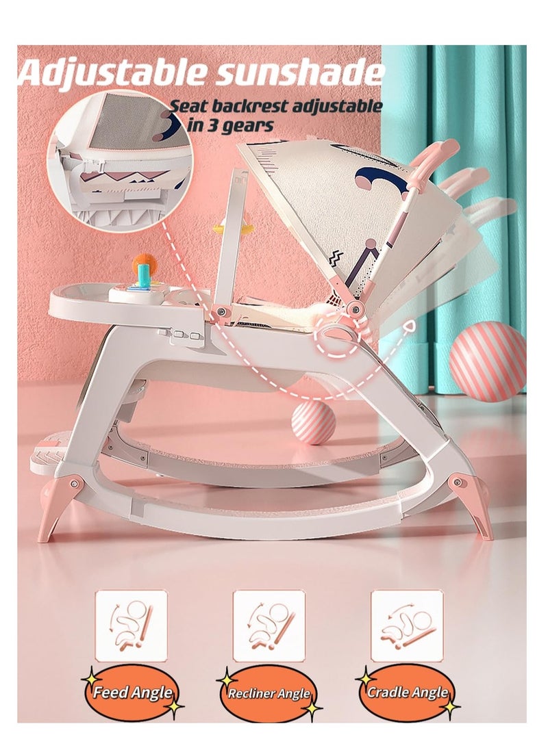MUMS PLANET - 4-1 Baby Bouncer，Baby Bouncer and Push Walker Cambo，Ifant to Toddler Adjustable Bouncer Chair，Portable Rocker Chair with Wheels,Toy Snack Tray and Canopy for Outdoor - Image 1