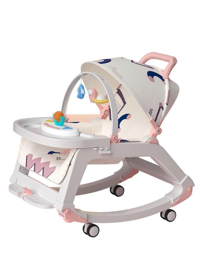 MUMS PLANET - 4-1 Baby Bouncer，Baby Bouncer and Push Walker Cambo，Ifant to Toddler Adjustable Bouncer Chair，Portable Rocker Chair with Wheels,Toy Snack Tray and Canopy for Outdoor - Image 1