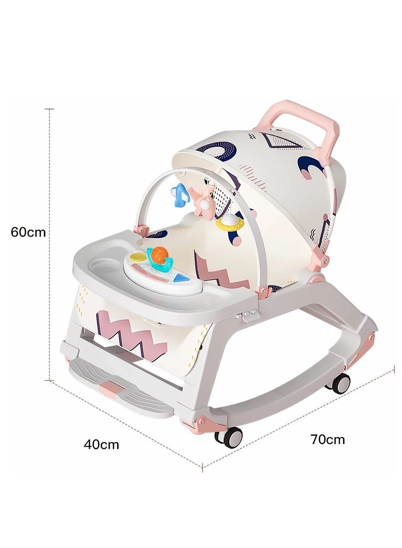 5 in 1 Baby Bouncer-Baby Bouncer and Push Walker Cambo-Ifant to Toddler Adjustable Bouncer Chair-Portable Rocker Chair with Wheels,Toy Snack Tray and Canopy for Outdoor-Dining chair_ Baby walker - rocking chair - baby supplies - gift for children - Image 2