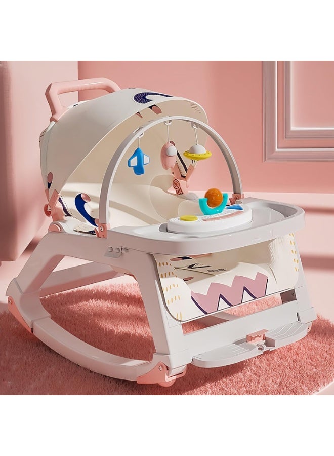 5 in 1 Baby Bouncer-Baby Bouncer and Push Walker Cambo-Ifant to Toddler Adjustable Bouncer Chair-Portable Rocker Chair with Wheels,Toy Snack Tray and Canopy for Outdoor-Dining chair_ Baby walker - rocking chair - baby supplies - gift for children - Image 3