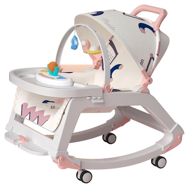 5 in 1 Baby Bouncer-Baby Bouncer and Push Walker Cambo-Ifant to Toddler Adjustable Bouncer Chair-Portable Rocker Chair with Wheels,Toy Snack Tray and Canopy for Outdoor-Dining chair_ Baby walker - rocking chair - baby supplies - gift for children - Image 1