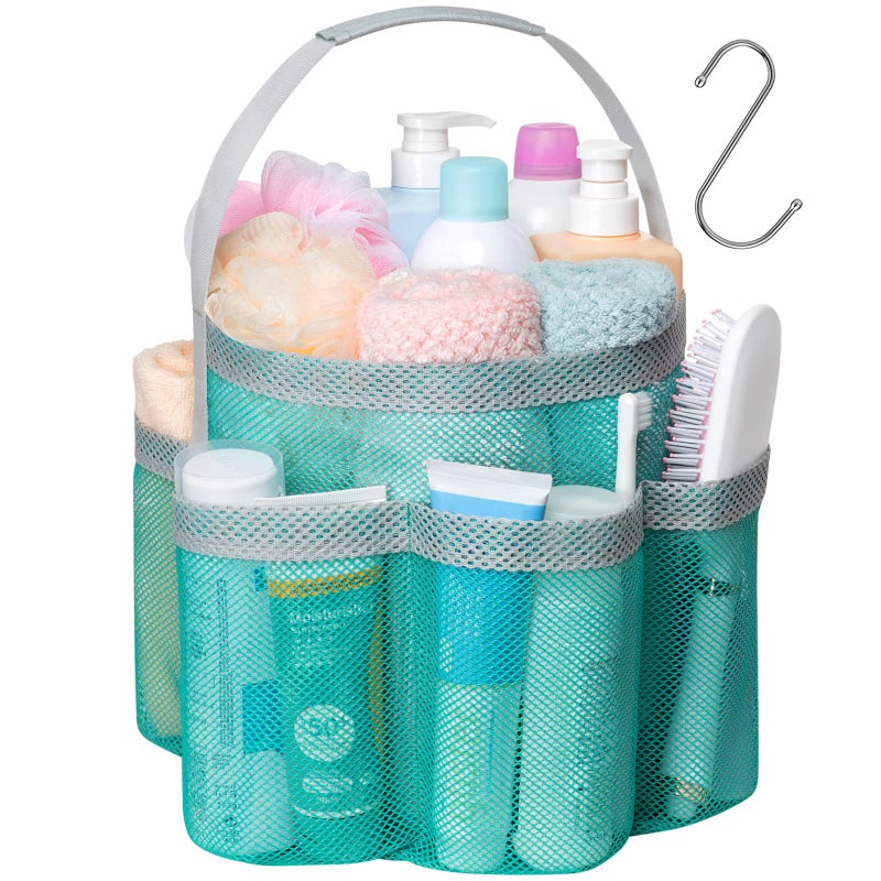 Fcolor Mesh Shower Caddy Portable Large Capacity Shower Bag Basket Tote for College Dorm Room Toiletry Gym Rv Essentials Bathroom with S Hook Mint Green